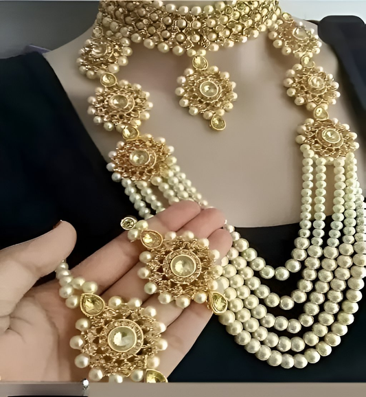 Jewel City Traditional Kundan & Pearl Long Necklace Set Bridal Ethnic Choker Jewelry Set Handcrafted Indian Wedding Jewelry | Grab2Buy