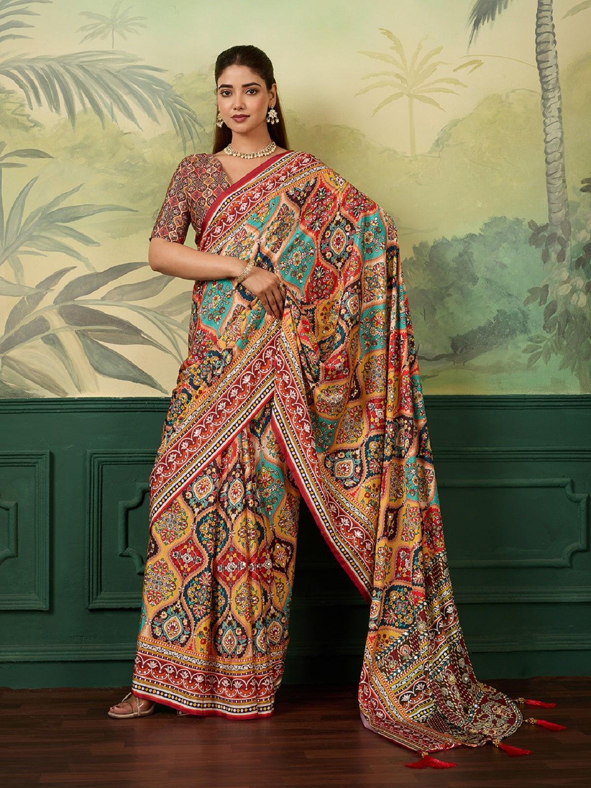 Dwija Fashion Women'S Pary Wear Printed Crep Silk Designer Saree With Unstitche Blouse-Multicolor