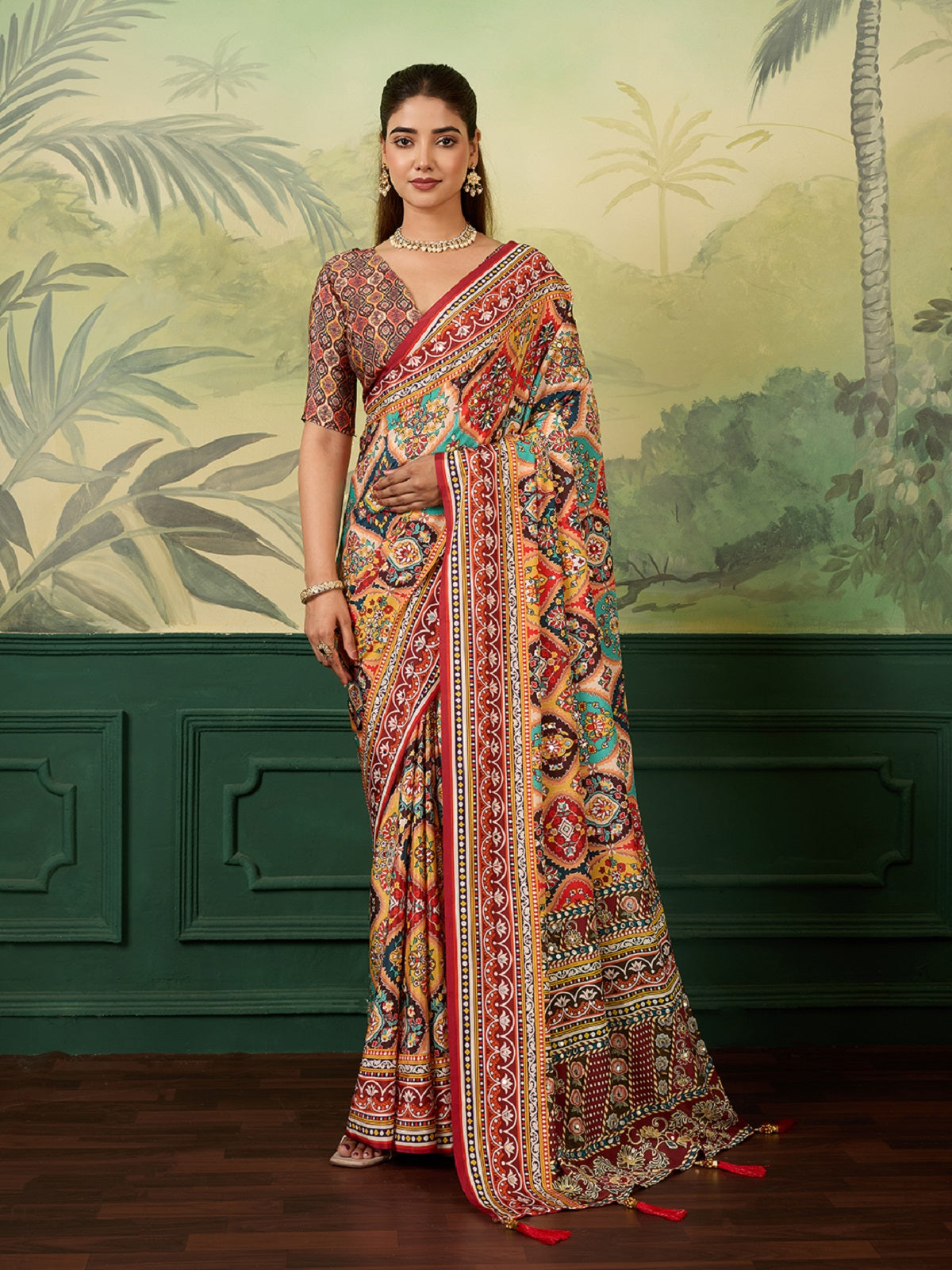 Dwija Fashion Women'S Pary Wear Printed Crep Silk Designer Saree With Unstitche Blouse-Multicolor