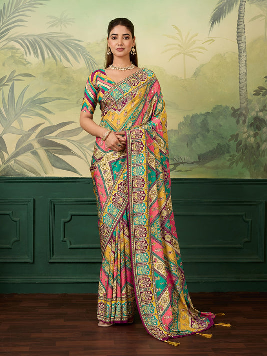 Dwija Fashion Women'S Pary Wear Printed Crep Silk Designer Saree With Unstitche Blouse-Multicolor