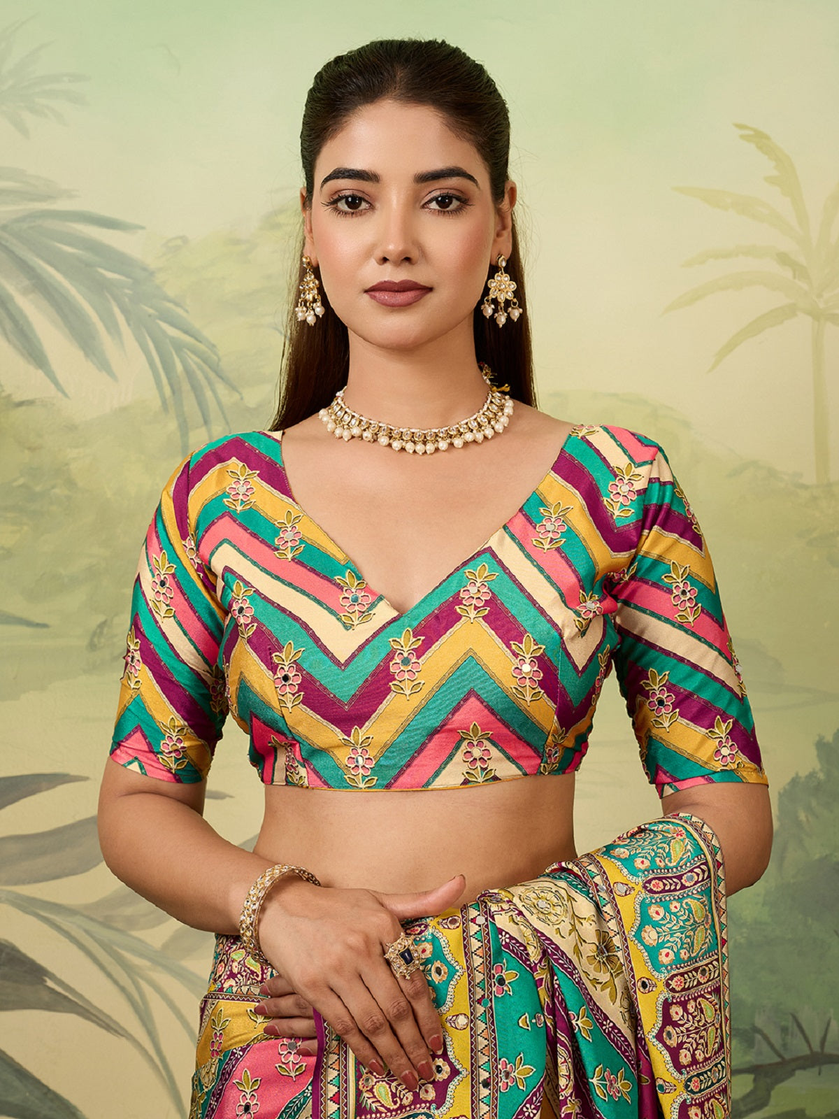 Dwija Fashion Women'S Pary Wear Printed Crep Silk Designer Saree With Unstitche Blouse-Multicolor