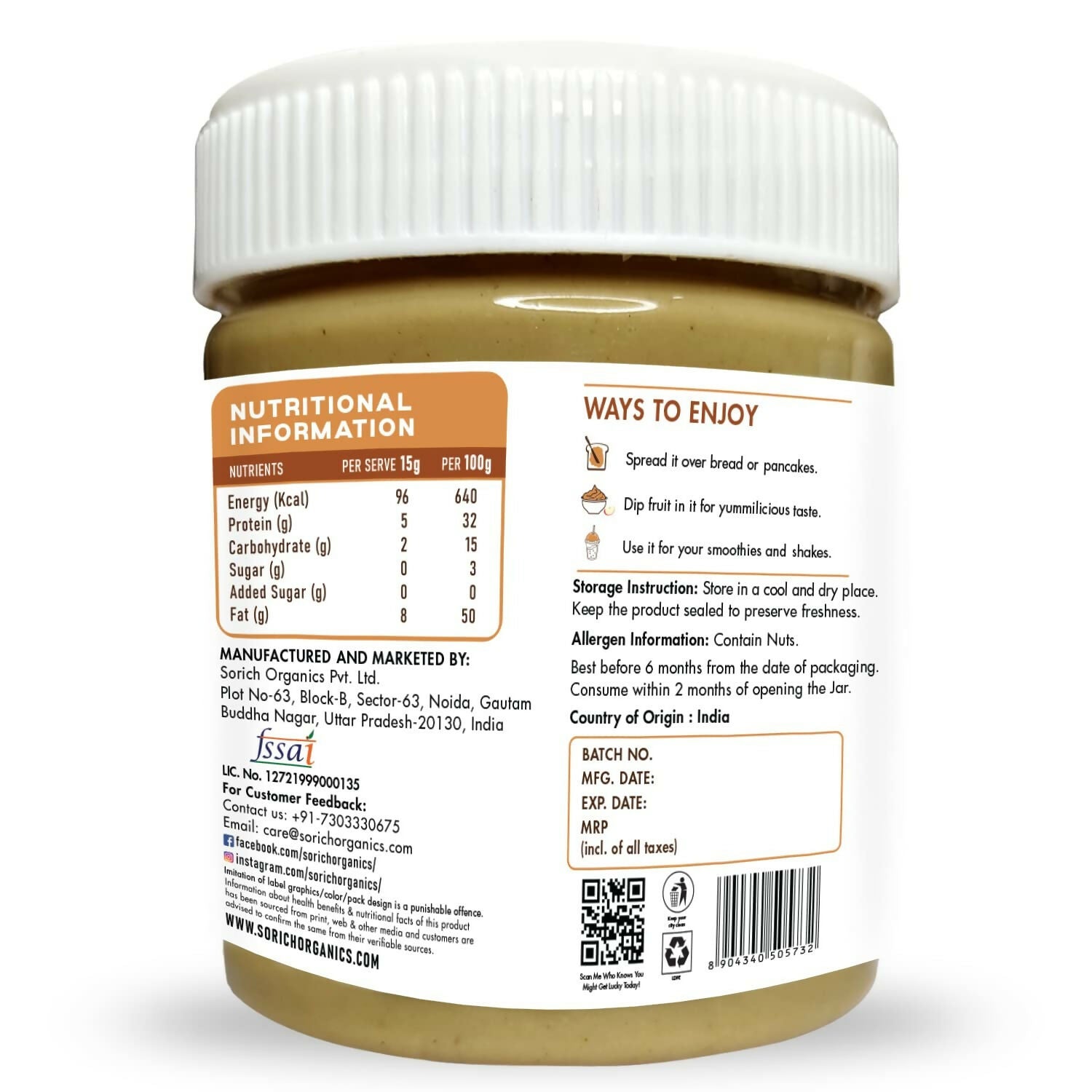 Sorich Organics All Natural Peanut Butter Crunchy 