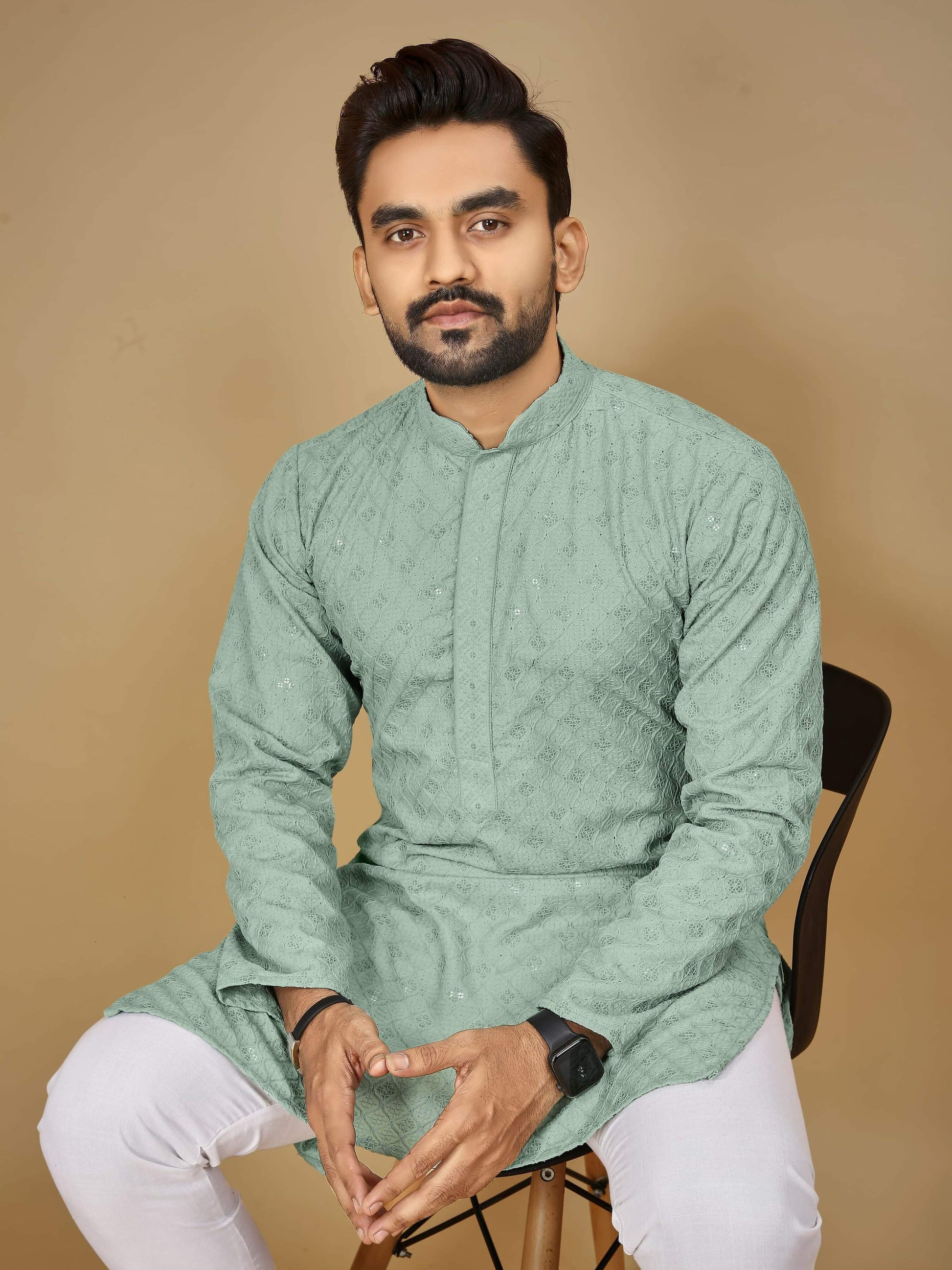 Anaita Sea_Green Embroidered Rayon Straight Kurta
