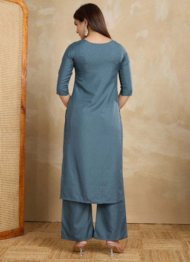 Prazu Fashion Grey Printed Cotton Blend Kurta Pant Set