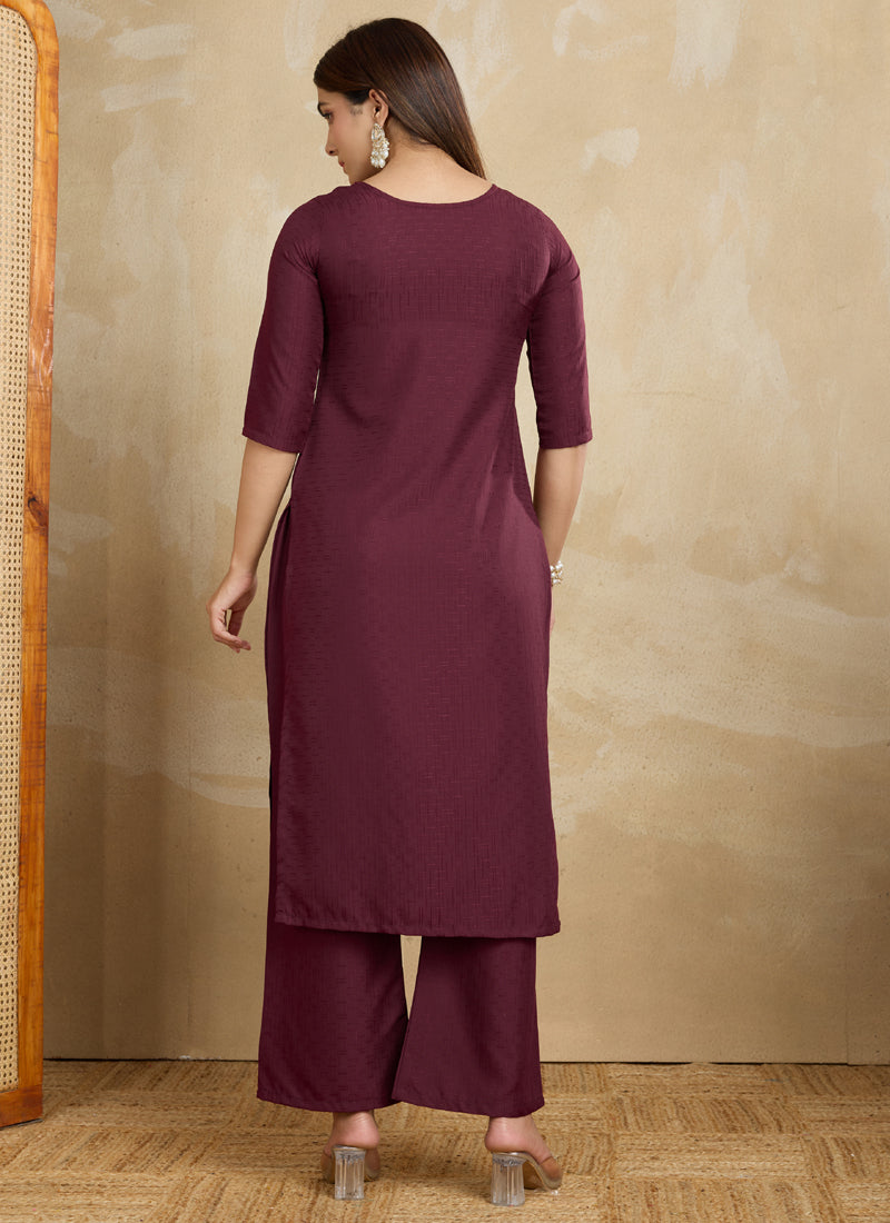 Prazu Fashion Maroon Printed Cotton Blend Kurta Pant Set