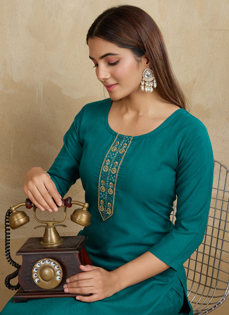 Prazu Fashion Rama Printed Cotton Blend Kurta Pant Set