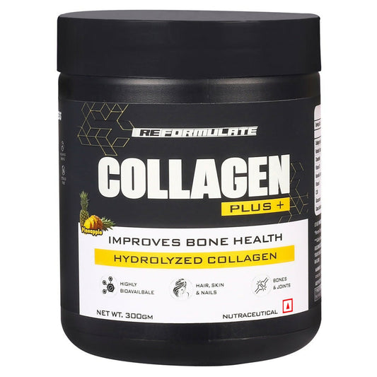 Reformulate CollaGen Plus+ Improves Bone Health Hydrolyzed Collagen I Hair I Skin I Nails I Bones I Joints I Non-Veg I Pine Apple