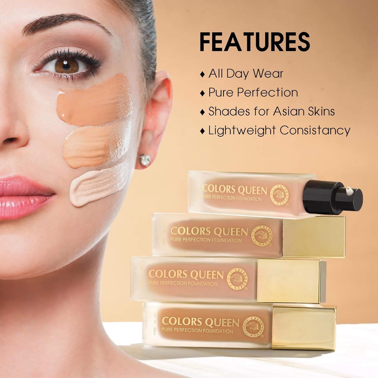 Colors Queen Pure Perfection Foundation – 03 Natural Beige  Grab2Buy Colors Queen Grab2Buy