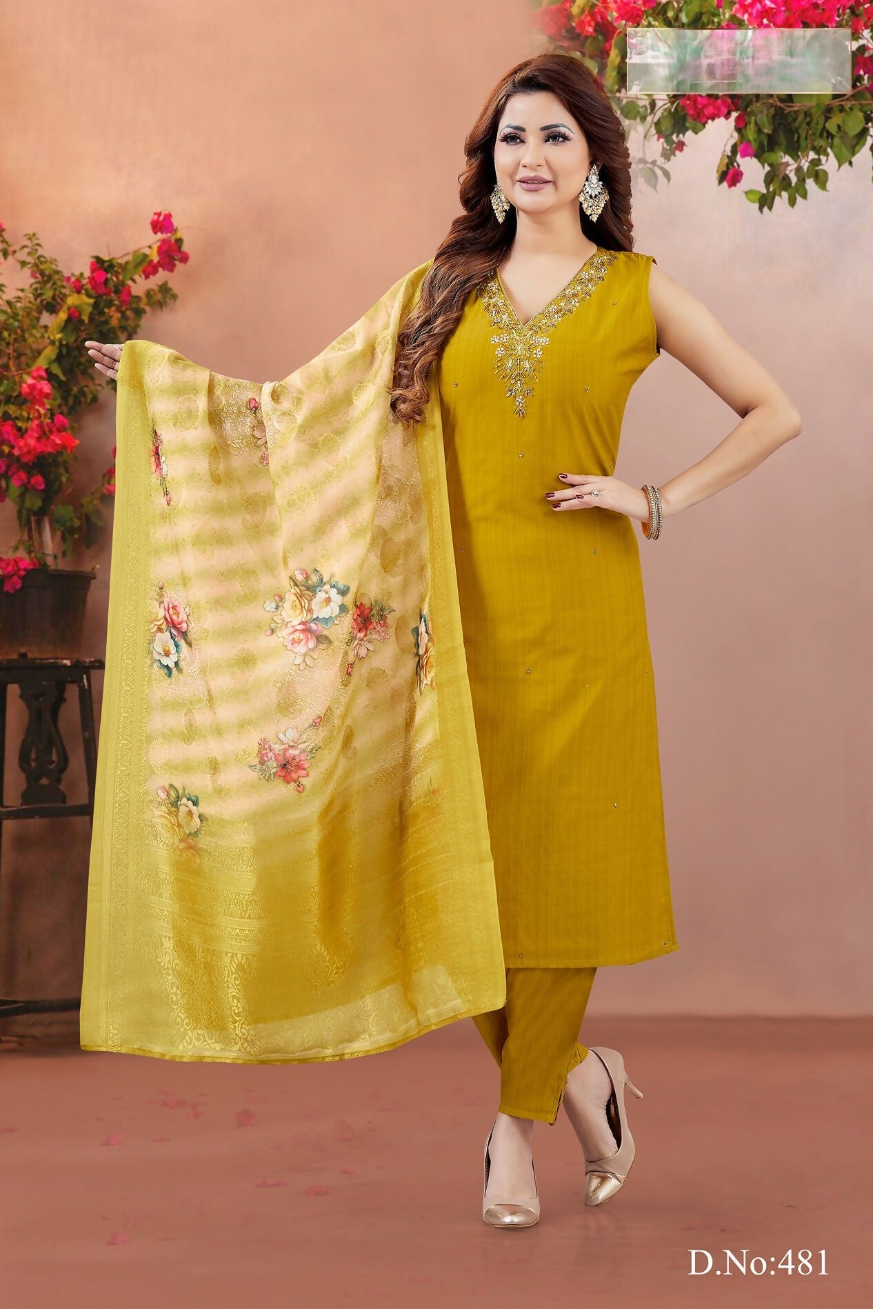 Joban Fashion Women Soft Silk Musturd V Neck Emroidery Kurta Set