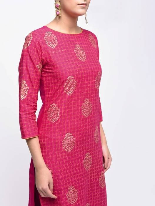 Aniyah Cotton Block Printed Pink Color Straight Kurta (AN-136K) 
