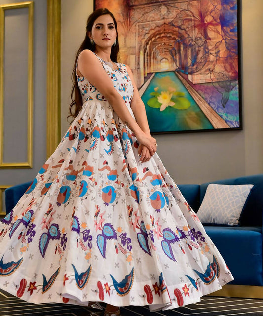 Casual Designer Offwhite Cotton Silk Gown - Anbazaar - Grab2buy