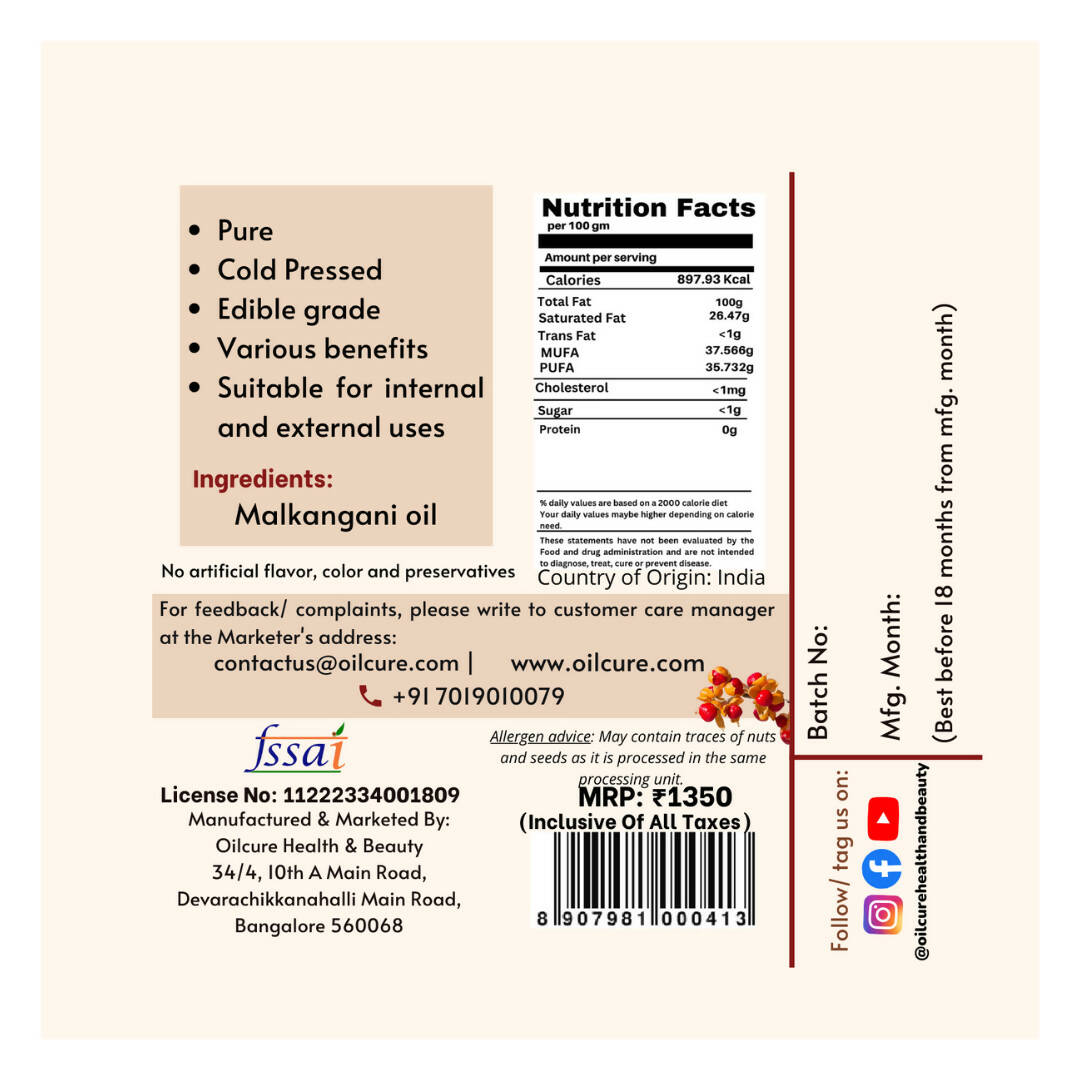 Oilcure Malkangani Oil Cold Pressed 