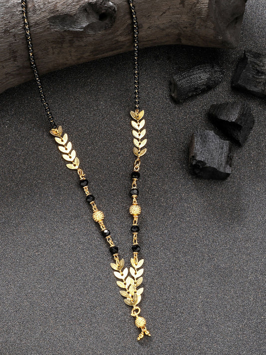 NVR Women's Short Mangalsutra Designs Gold-Polished & Black Beaded Mangalsutra
