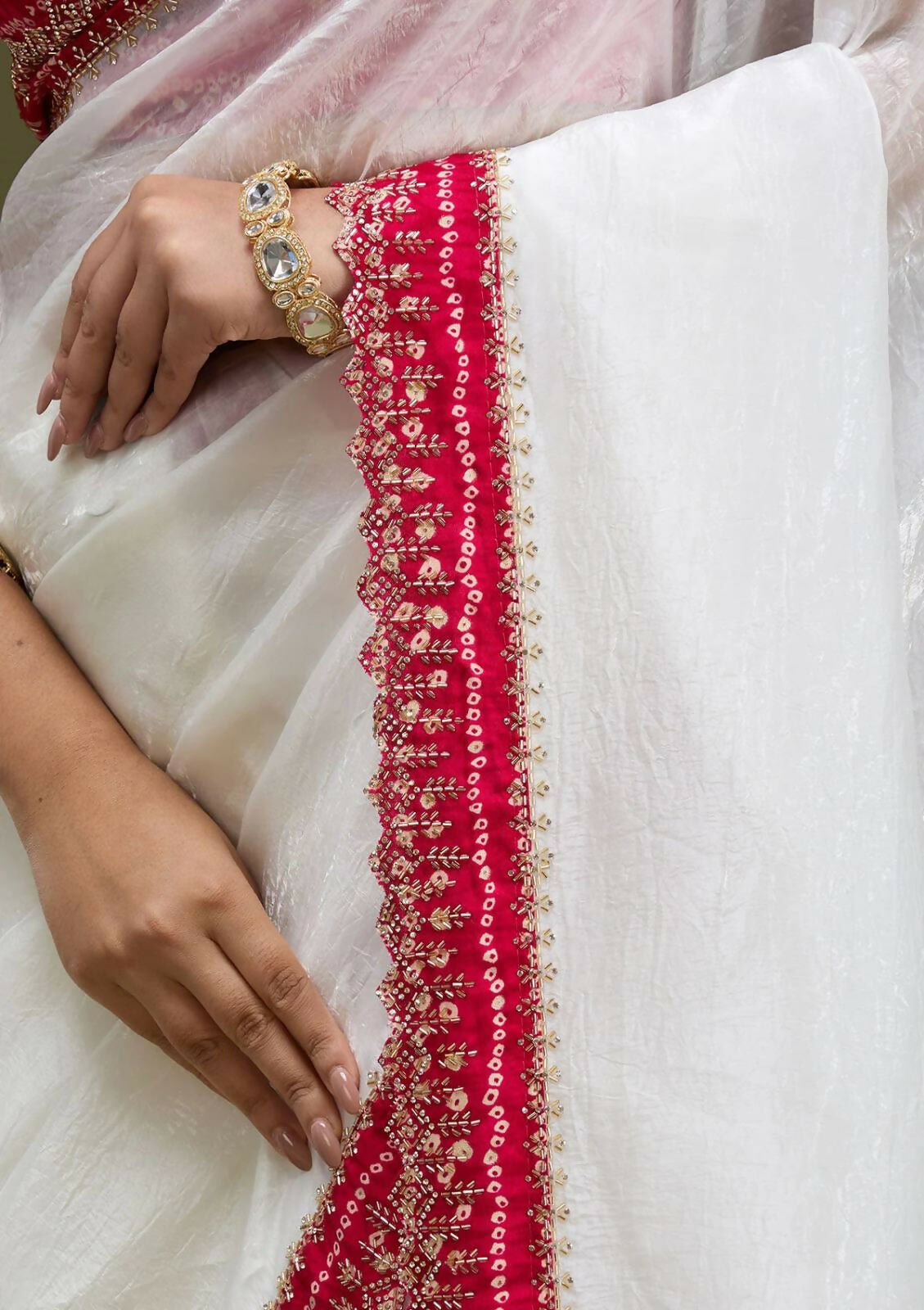 Joban Fashion White Tissue Gold Crush Party Wear Sarees