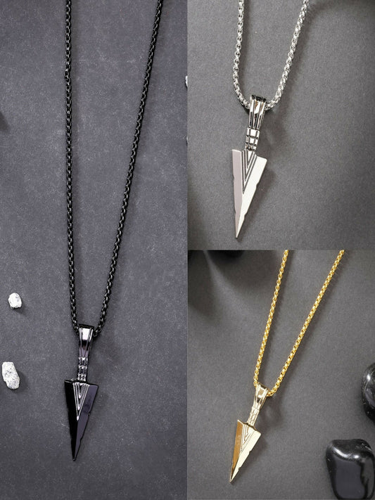 NVR Men's Set of 3 Multicolor Rhodium-Plated Arrow-Shaped Pendant With Chain 