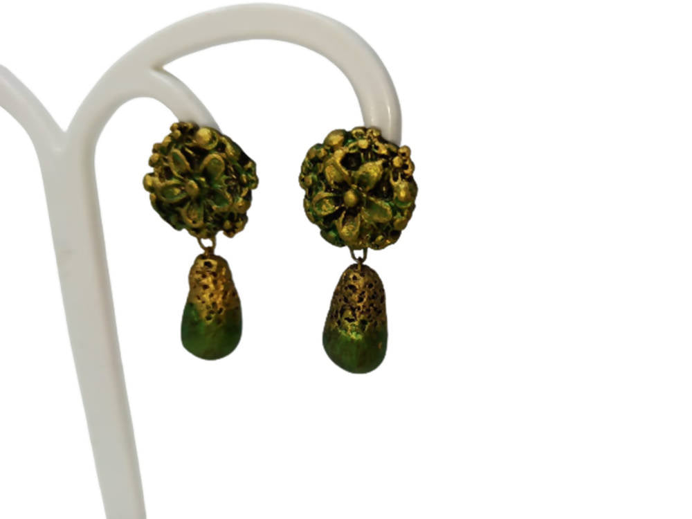 Terracotta Flower Stud With Waterdrop Earrings 