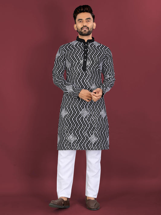 Neera Trendz Black Soft Silk Embroidered Men's Kurta Pyjama 