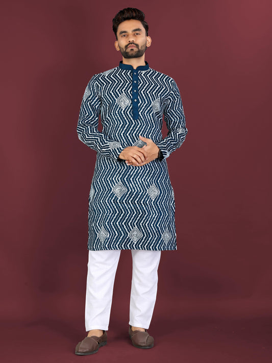 Neera Trendz Teal Soft Silk Embroidered Men's Kurta Pyjama 