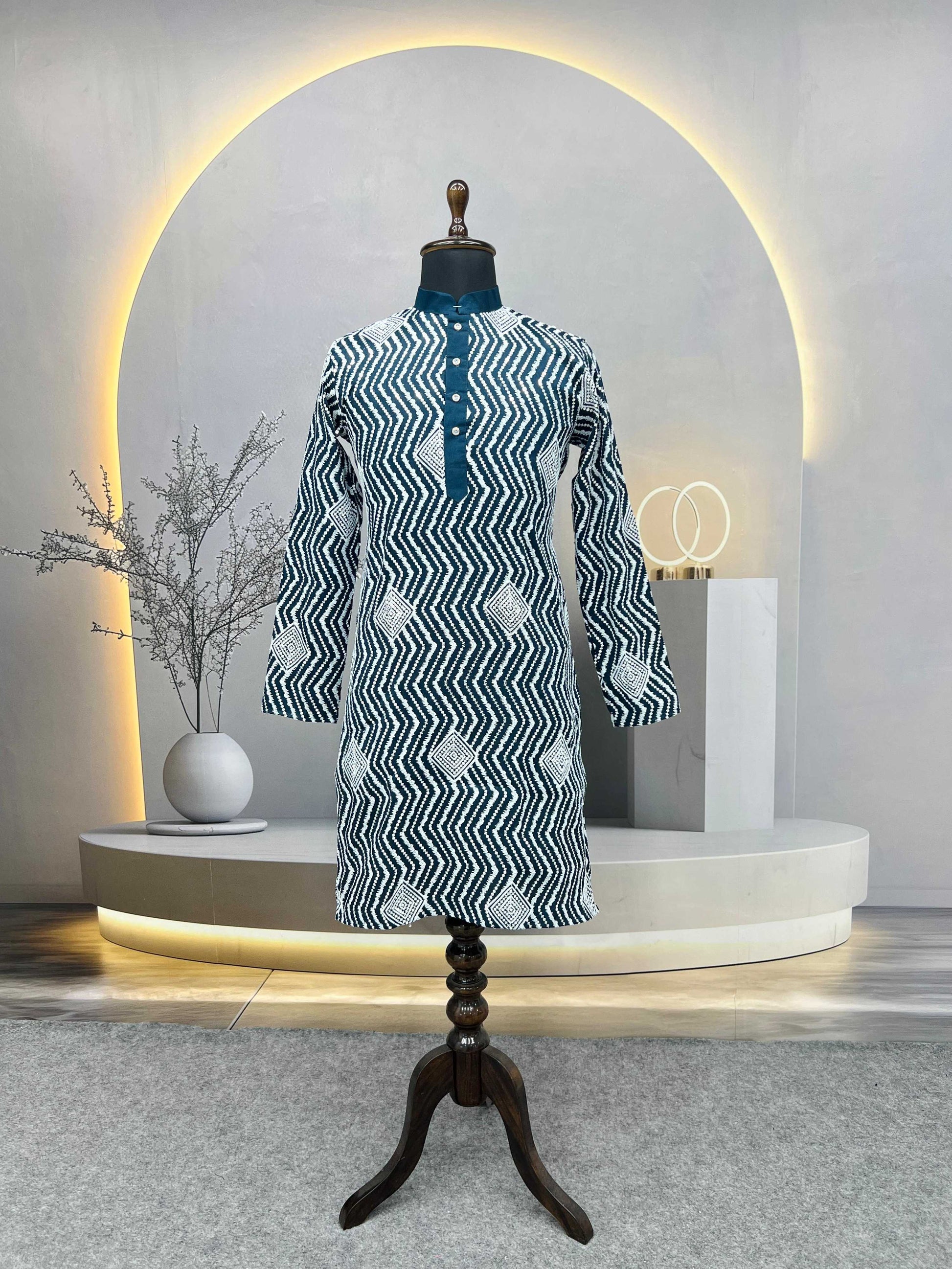 Neera Trendz Teal Soft Silk Embroidered Men's Kurta Pyjama 