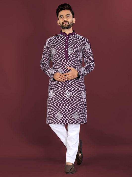 Neera Trendz Wine Soft Silk Embroidered Men's Kurta Pyjama 