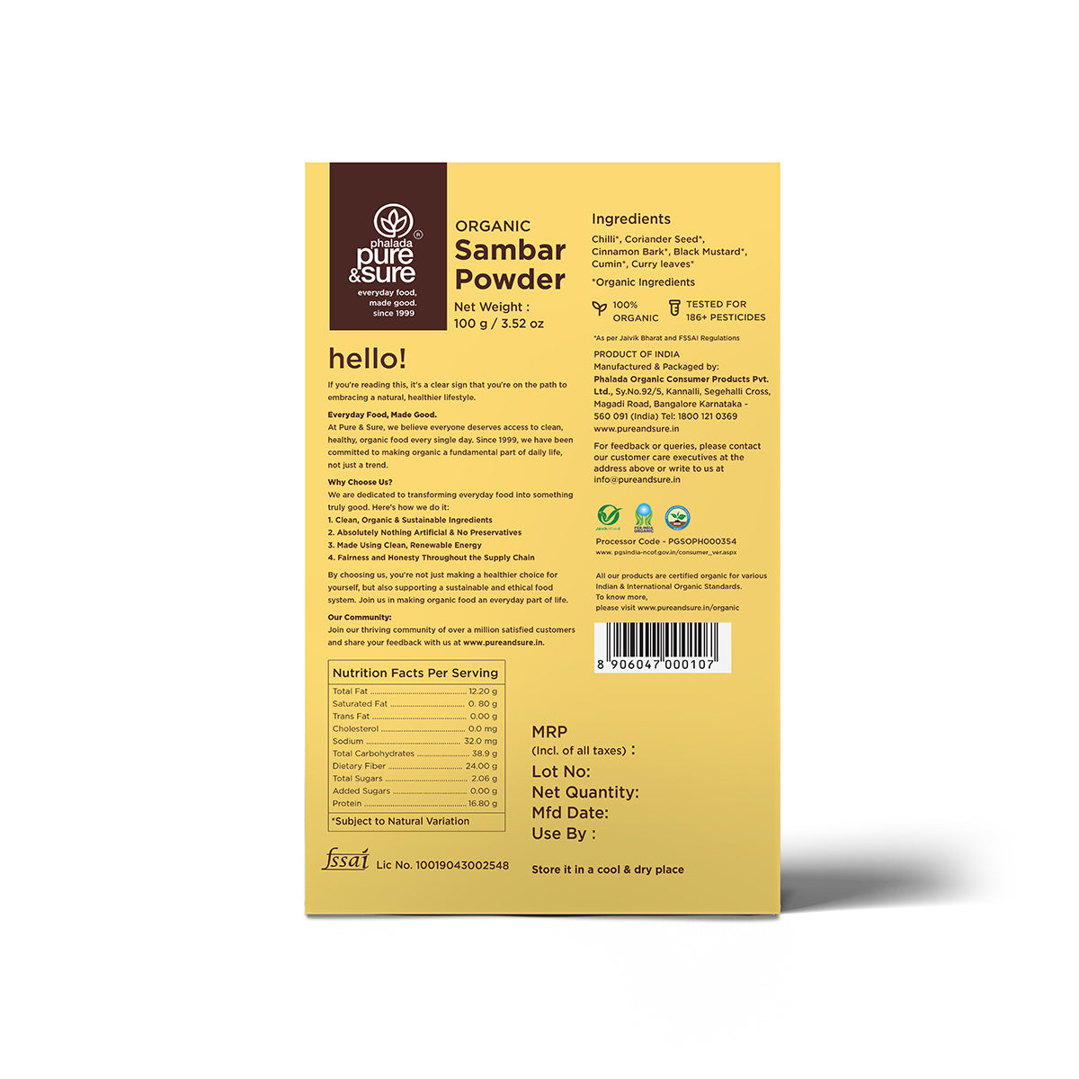Pure & Sure Organic Sambar Powder 