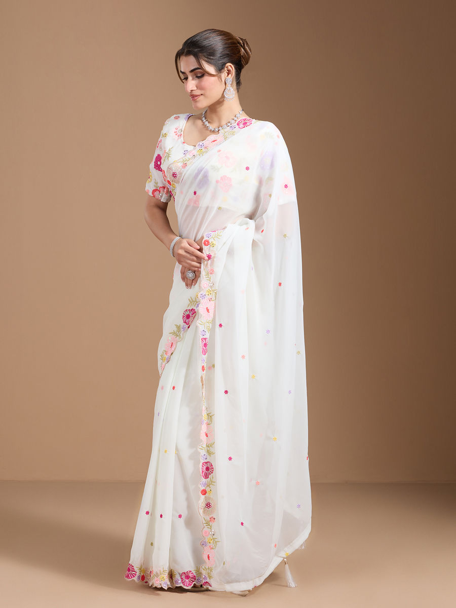 Vamika Embroidery Cream Georgette Bollywood Grab2Buy  Grab2Buy Vamika Grab2Buy