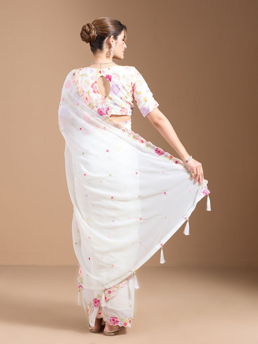 Vamika Embroidery Cream Georgette Bollywood Grab2Buy  Grab2Buy Vamika Grab2Buy
