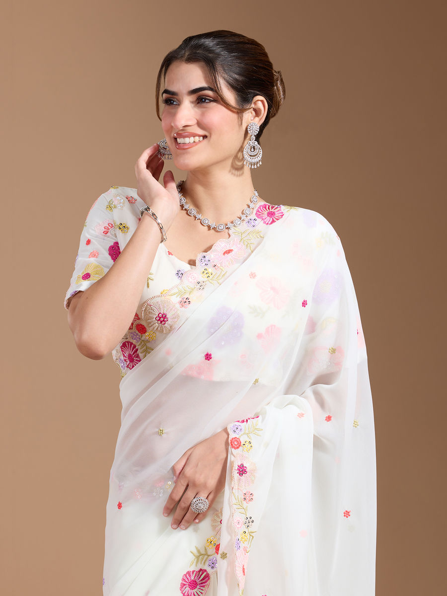 Vamika Embroidery Cream Georgette Bollywood Grab2Buy  Grab2Buy Vamika Grab2Buy