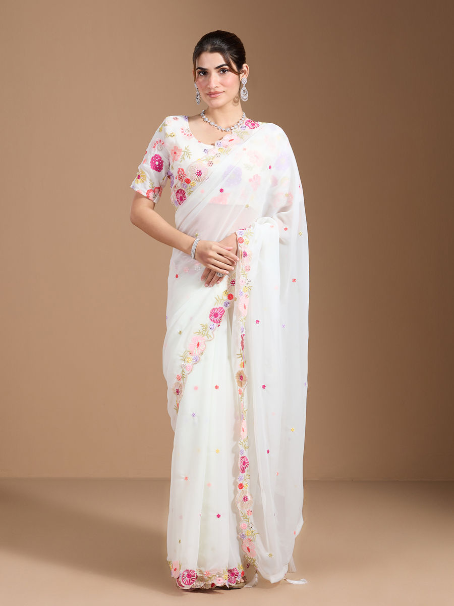 Vamika Embroidery Cream Georgette Bollywood Grab2Buy  Grab2Buy Vamika Grab2Buy