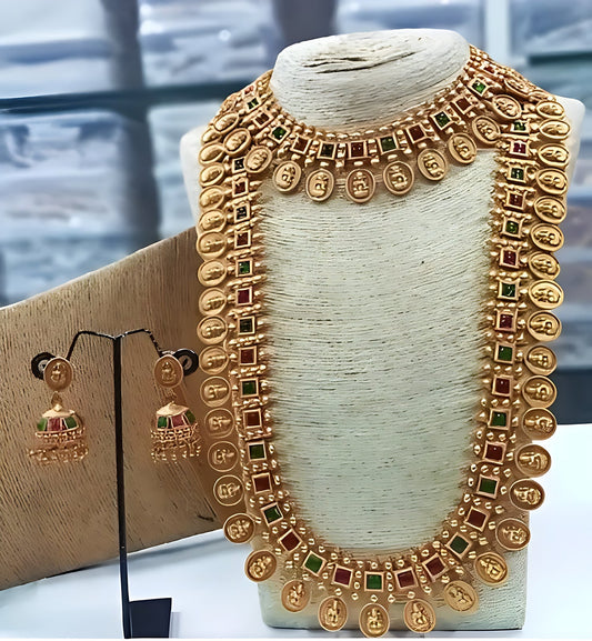 Jewel City Exquisite Gold-Plated Temple Jewelry Set with Ruby and Emerald Accents | Grab2Buy