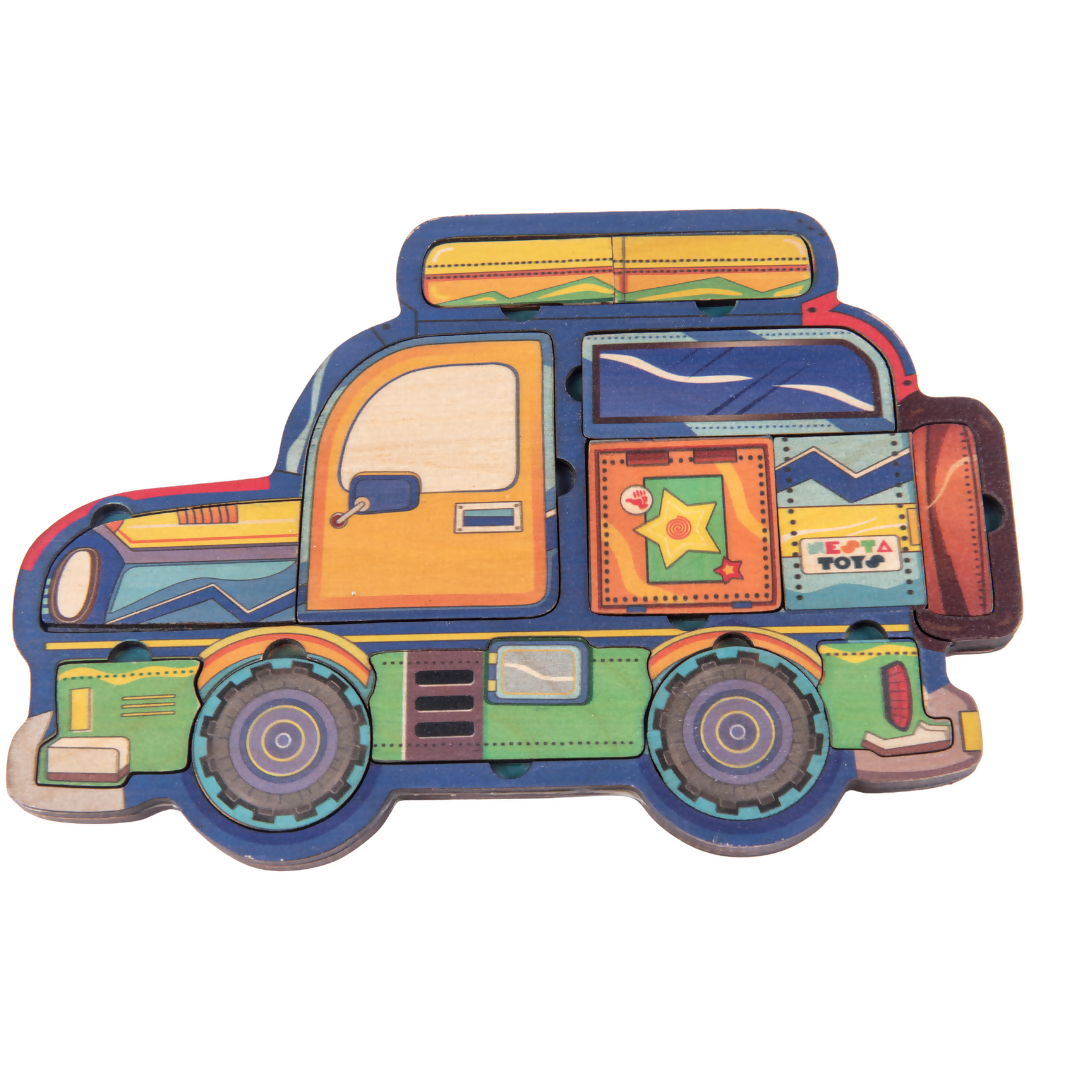 Nesta Toys Wooden Car Puzzle for Kids, Educational Toys & Puzzle (4+ Years), 2 Layer Puzzle