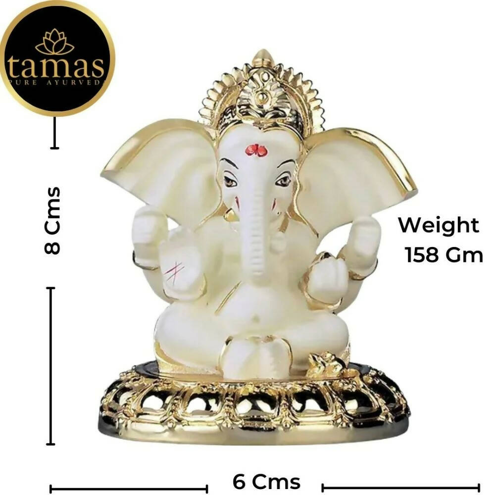 Tamas Gaj Karna Ganesh Idol | Off White & Gold | Brass Pooja Decor 