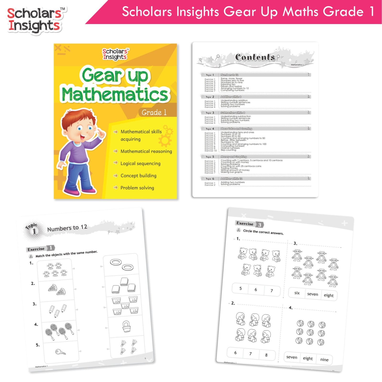 Scholars Insight Combo Set of Mathematics Workbooks For Grade 1| Set of 3| Problem Solving Book for Kids 