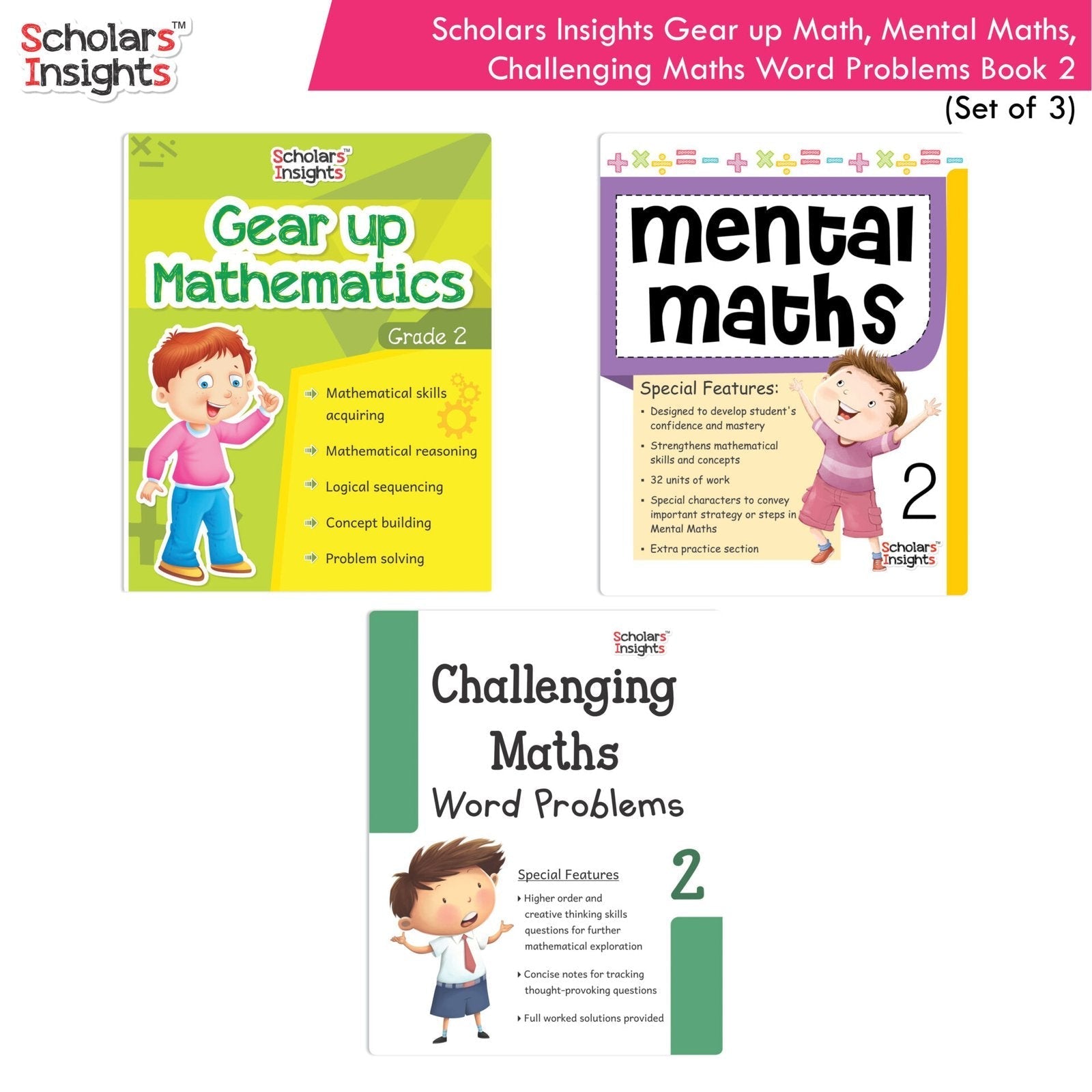 Scholars Insight Combo Set of Mathematics Workbooks For Grade 2| Set of 3| Problem Solving Book for Kids 