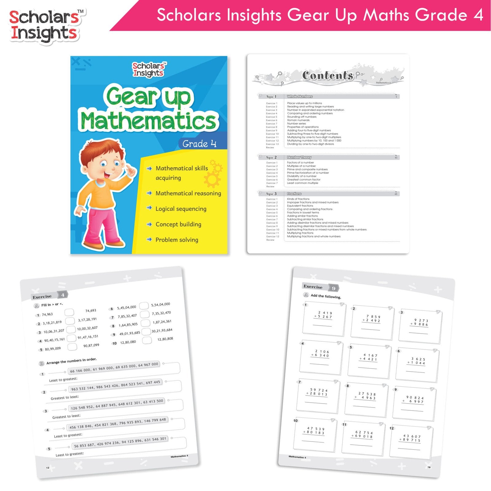 Scholars Insight Combo Set of Mathematics Workbooks For Grade 4| Set of 3| Problem Solving Book for Kids 