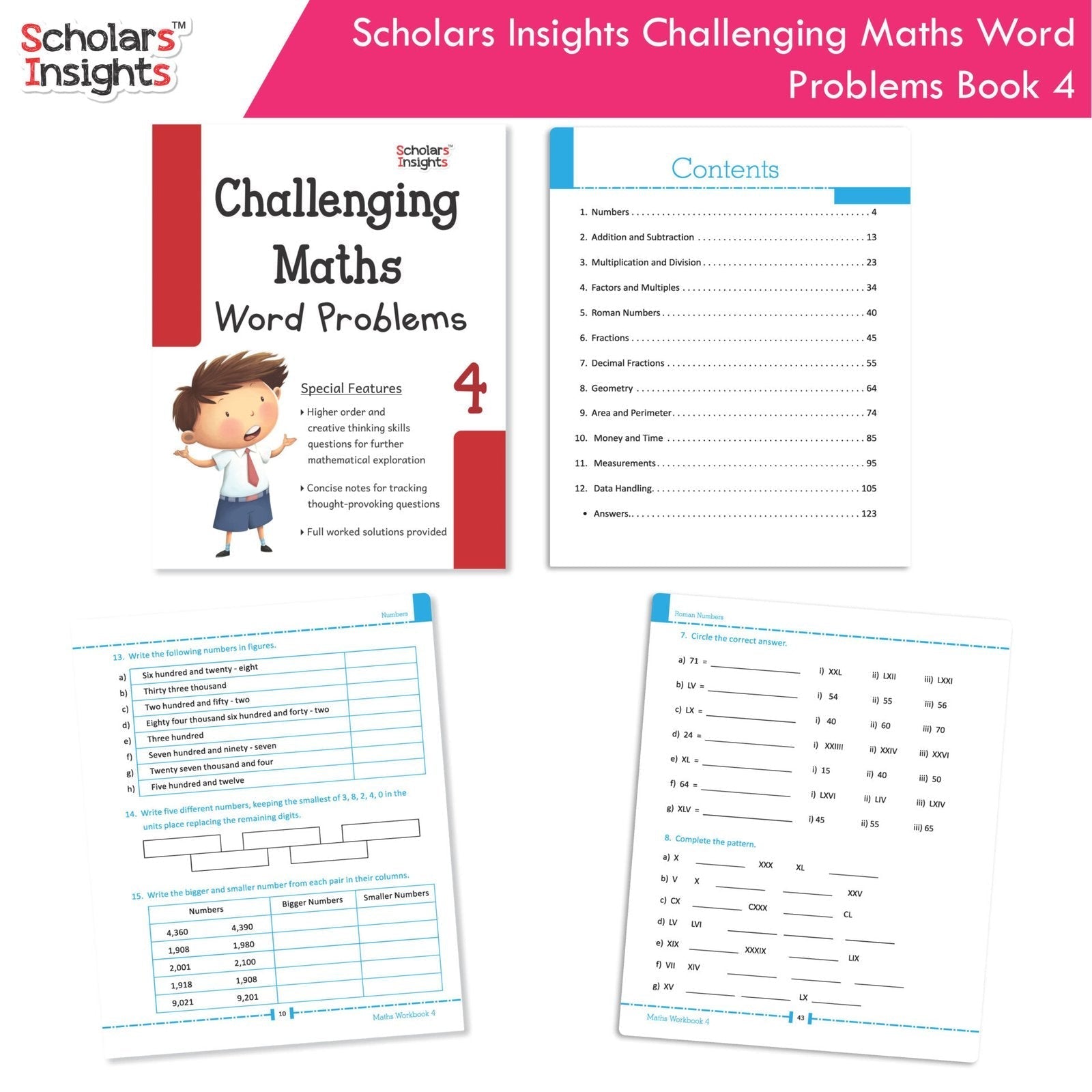 Scholars Insight Combo Set of Mathematics Workbooks For Grade 4| Set of 3| Problem Solving Book for Kids 