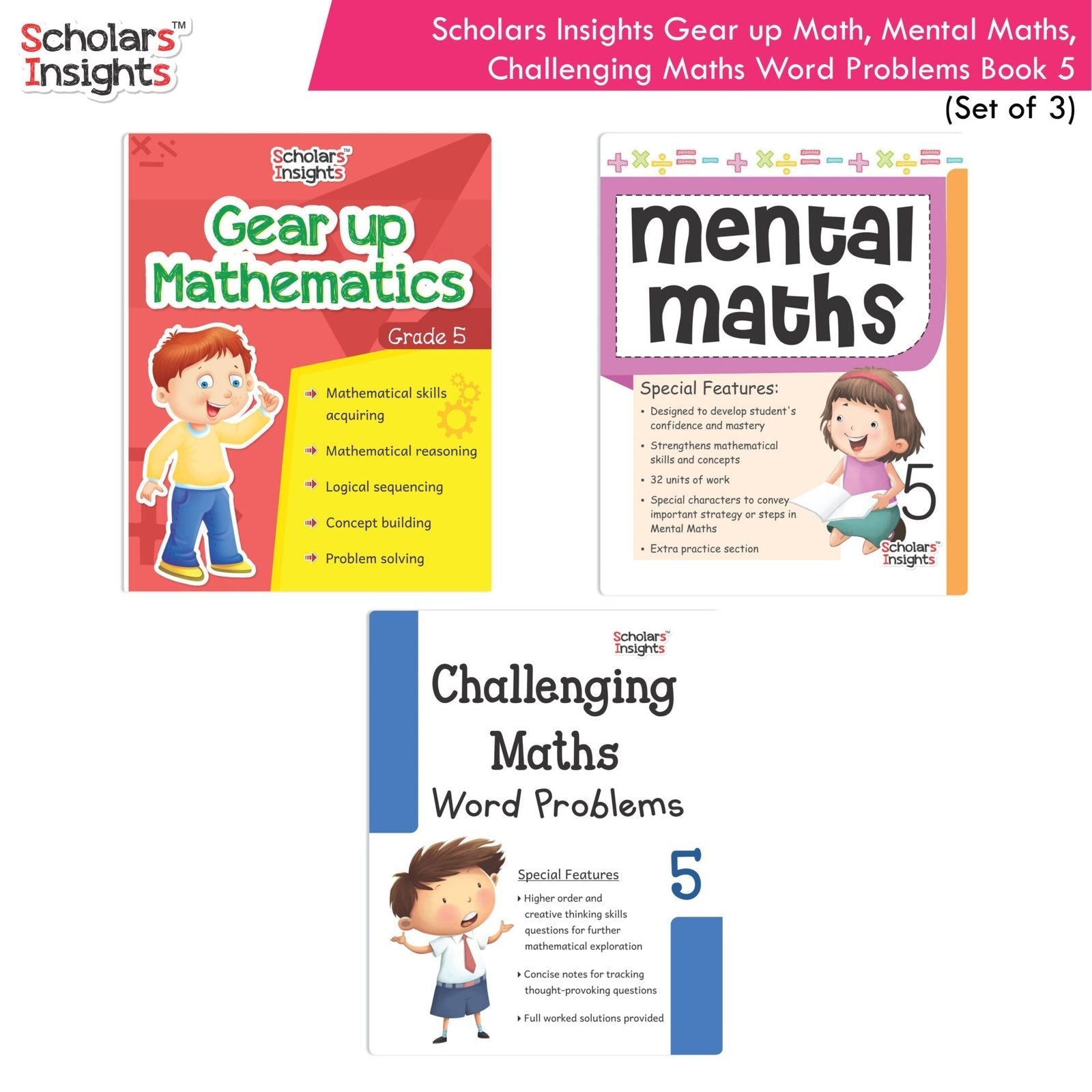 Scholars Insight Combo Set of Mathematics Workbooks For Grade 5| Set of 3| Problem Solving Book for Kids 