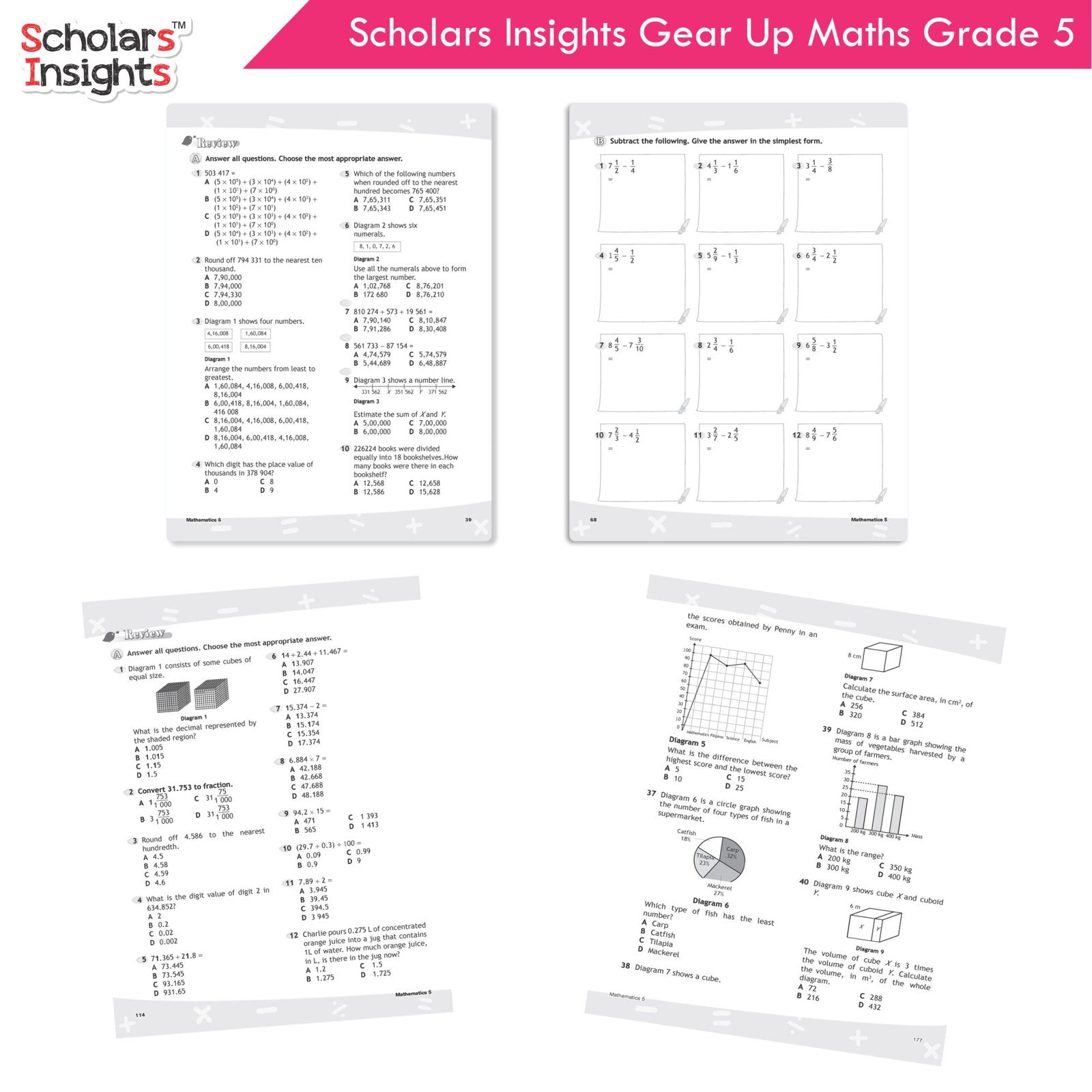 Scholars Insight Combo Set of Mathematics Workbooks For Grade 5| Set of 3| Problem Solving Book for Kids 