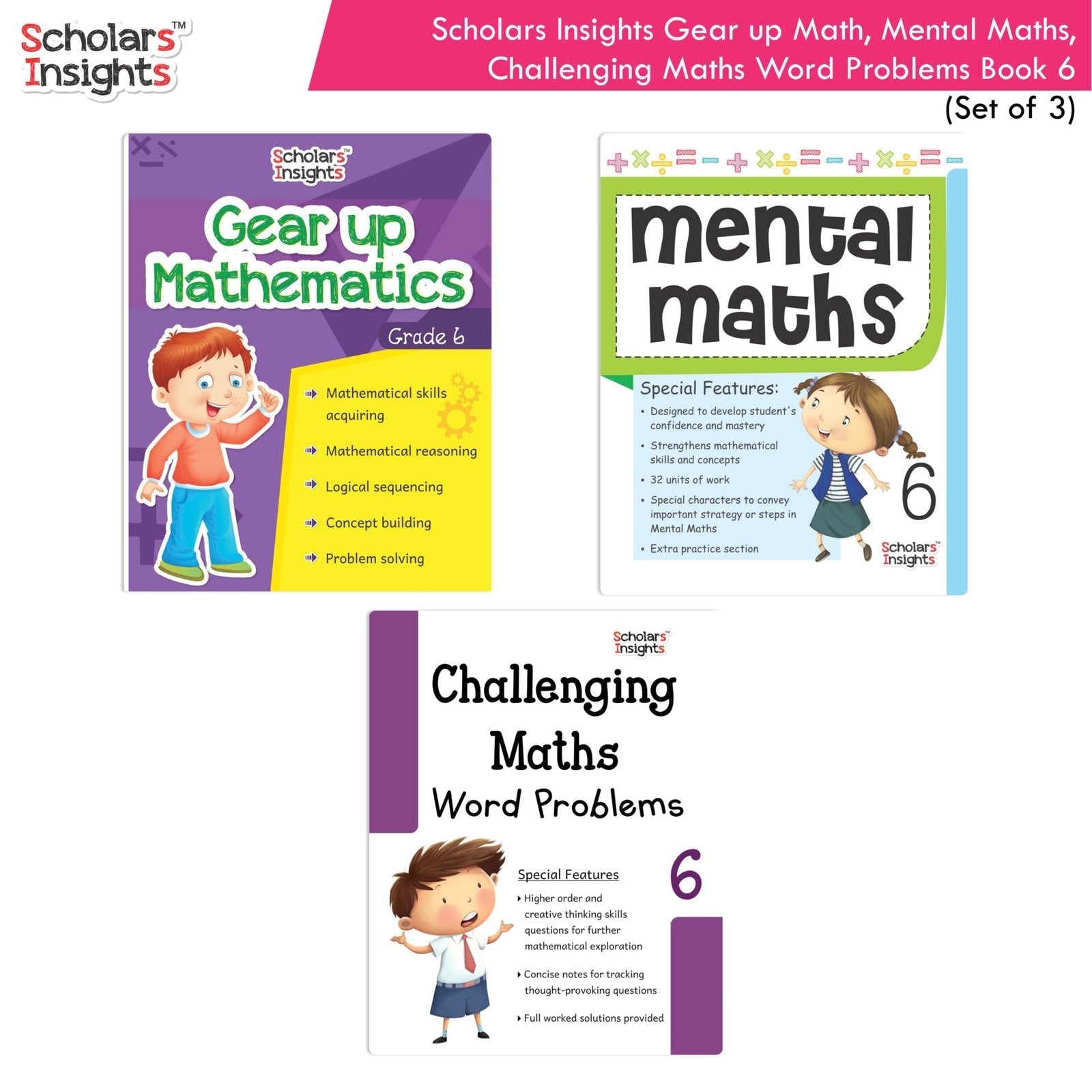Scholars Insight Combo Set of Mathematics Workbooks For Grade 6| Set of 3| Problem Solving Book for Kids 