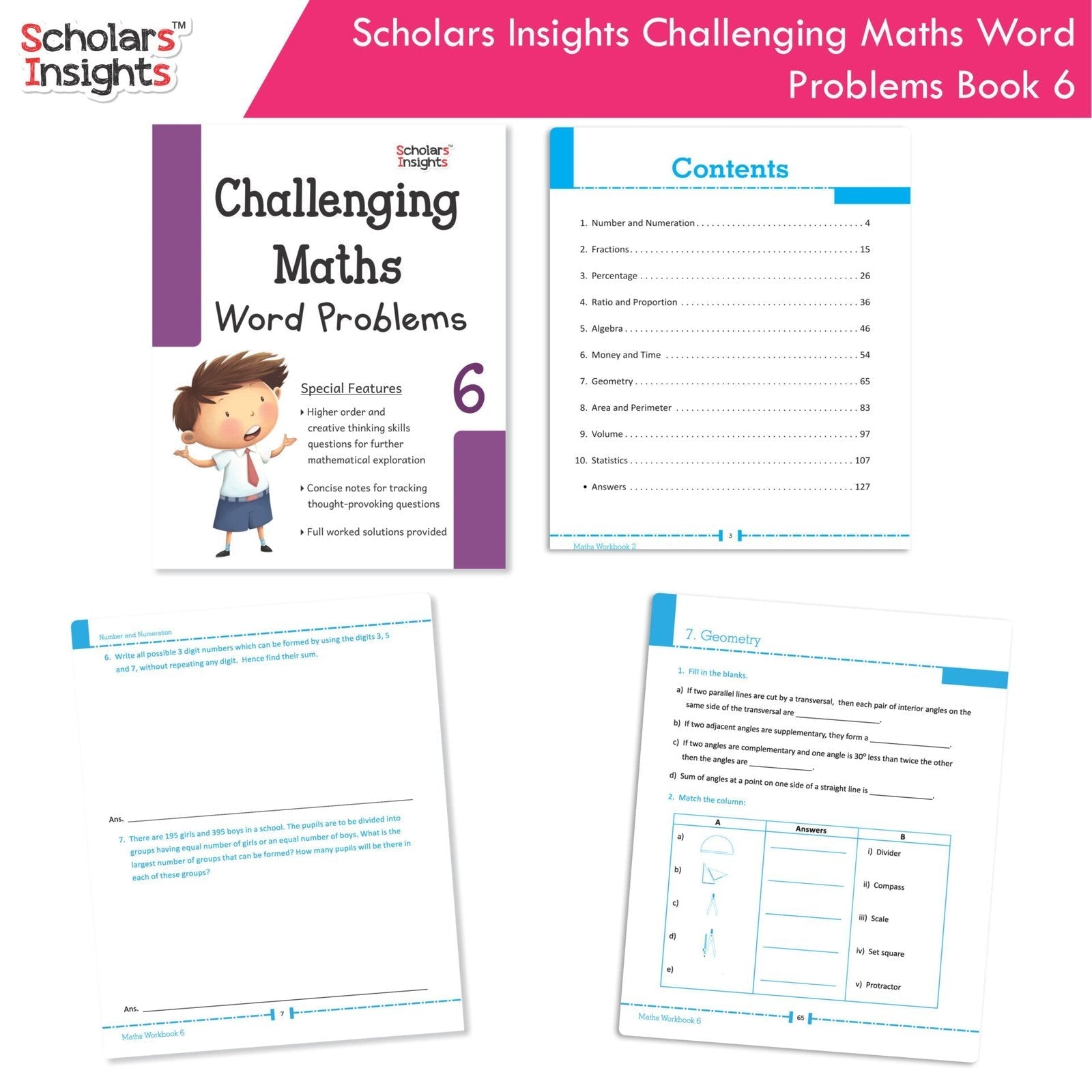 Scholars Insight Combo Set of Mathematics Workbooks For Grade 6| Set of 3| Problem Solving Book for Kids 