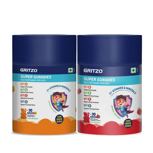 Gritzo Super Gummies, Multivitamin for Kids (Natural Strawberry & Natural Orange Flavours)