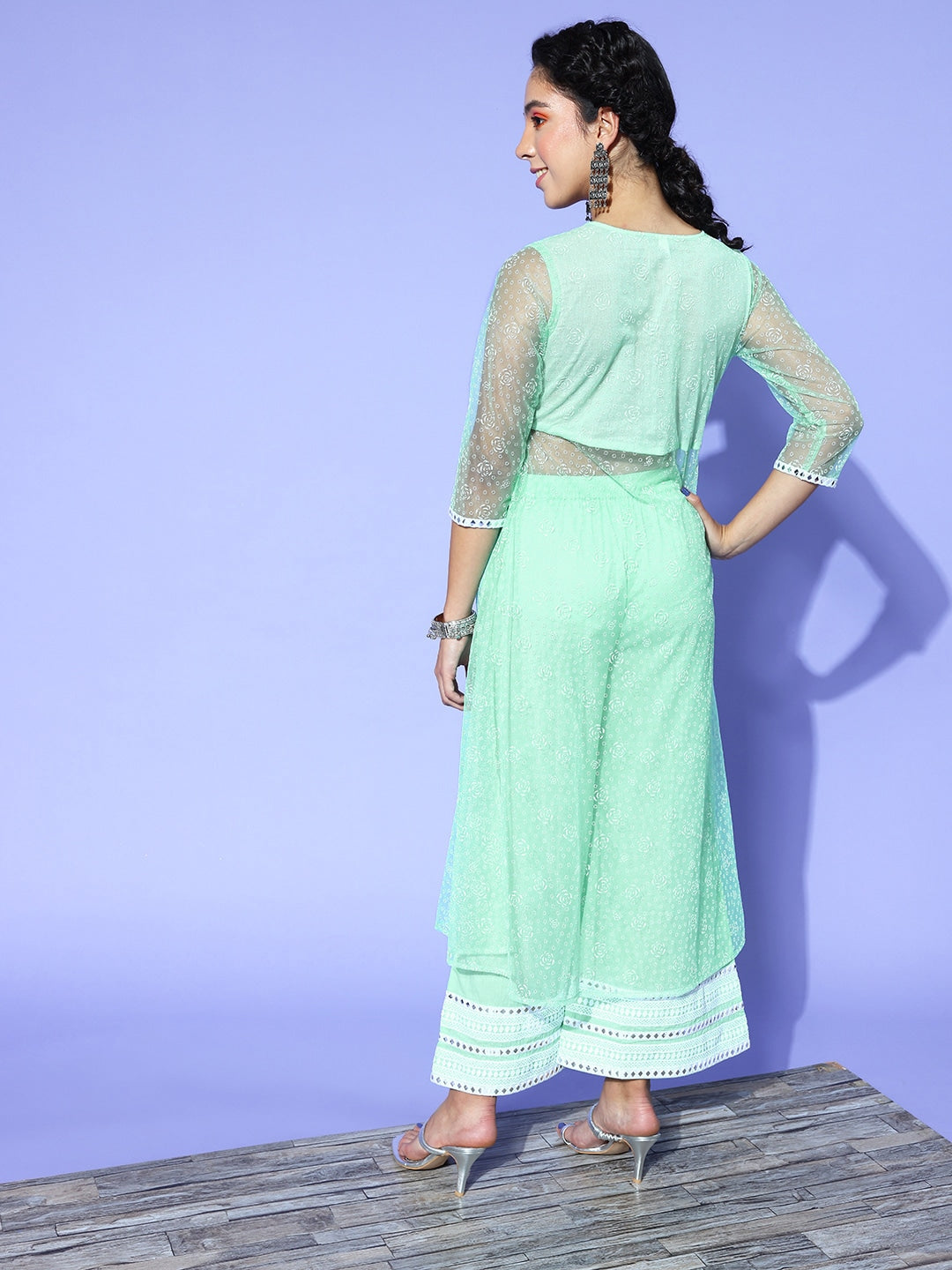 Yufta Sea Green Printed Top with Trousers 