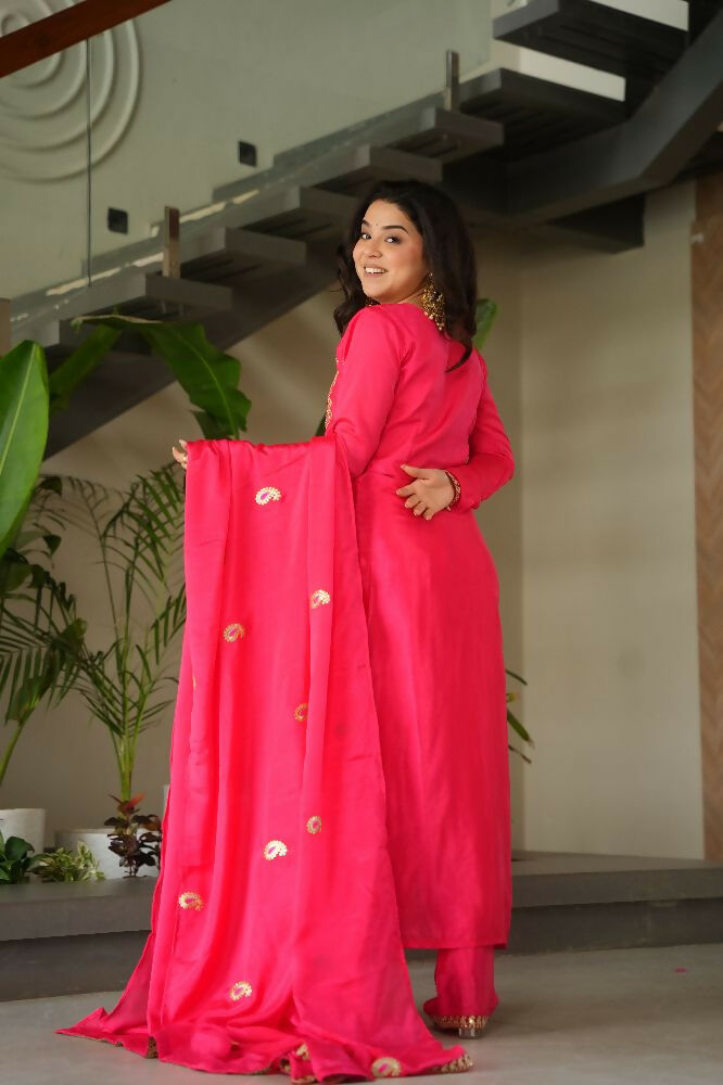 Joban Fashion Gajri Kurta Set Silk Sequins , Zari, Coding & Thread Embroidered work