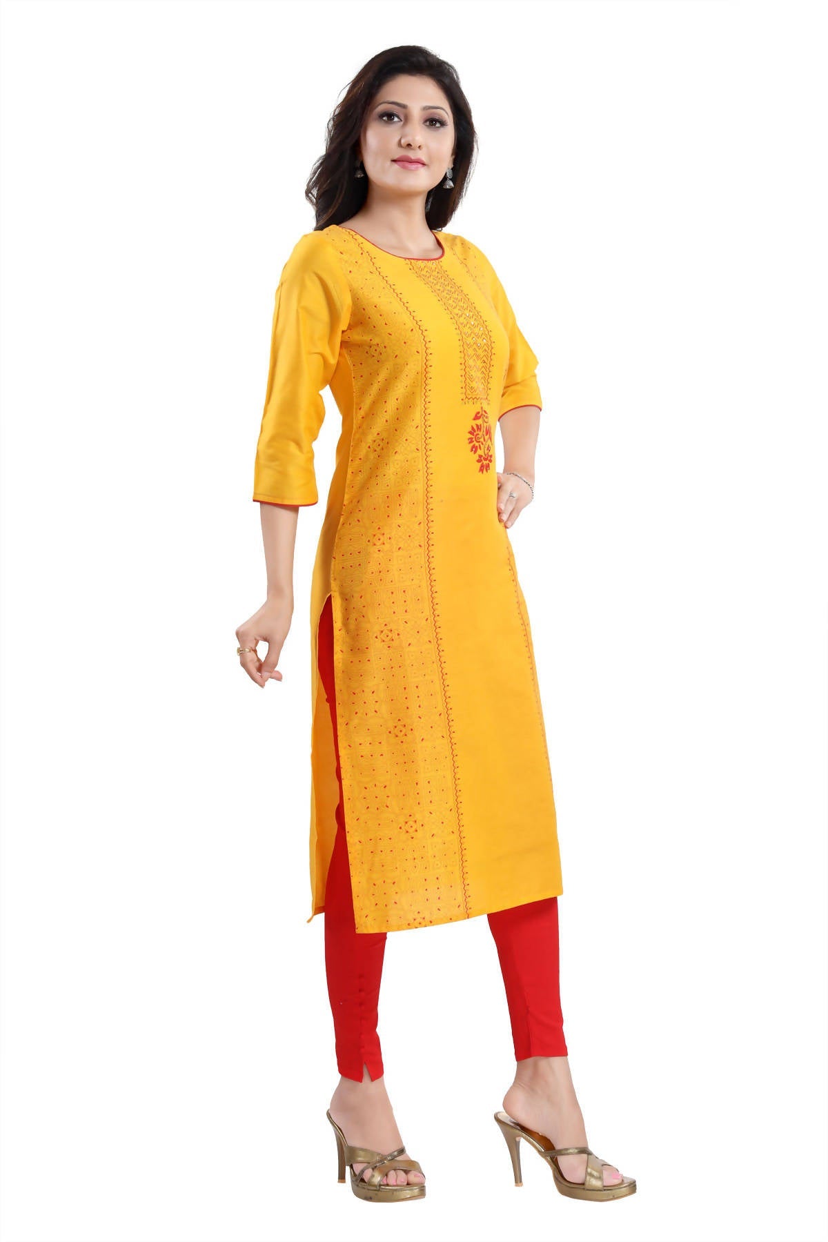 Snehal Creations Cotton Silk Printed Long Kurti With Sequence Highlight