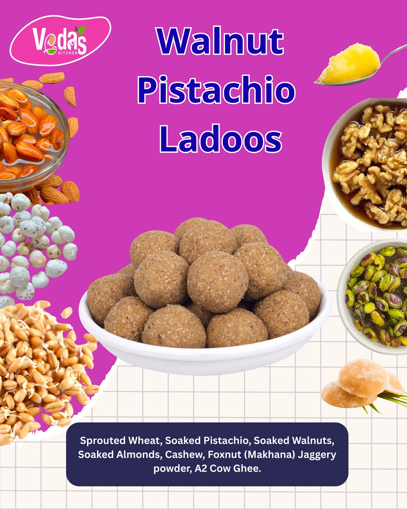 Vedas Kitchen Walnut Pistachio Ladoo  Grab2Buy Vedas Kitchen Grab2Buy