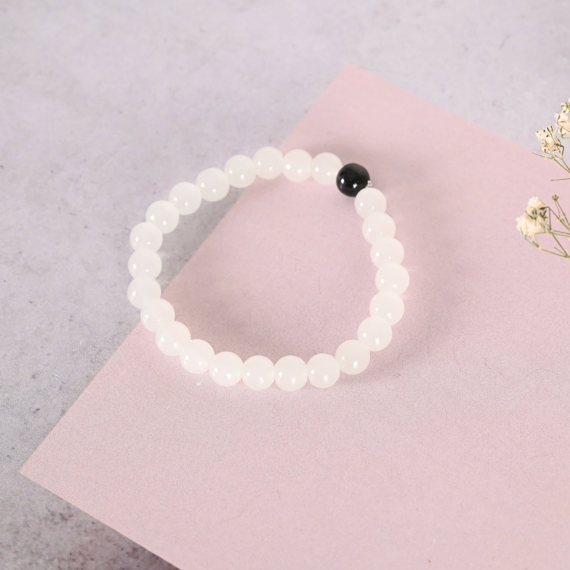 NVR Men & Women White Marbel Crystal Elasticated Bracelet
