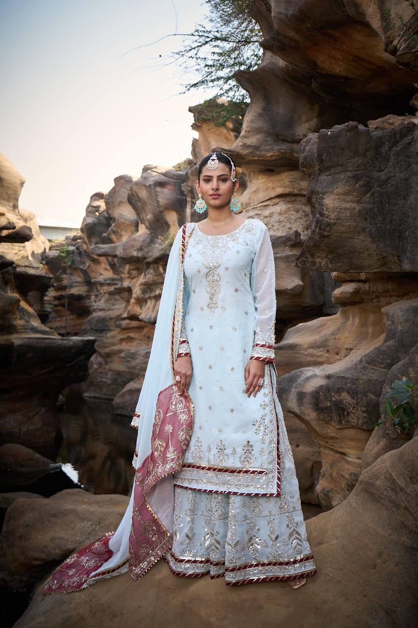 Lehenga Mart Designer Faux Georgette Ready to wear Sharara Suit for Eid