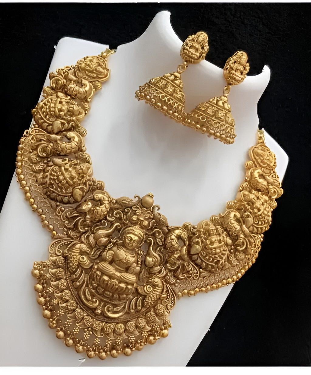 Jewel City Exquisite Gold-Plated Lakshmi Temple Jewelry Set: Necklace and Earrings | Grab2Buy