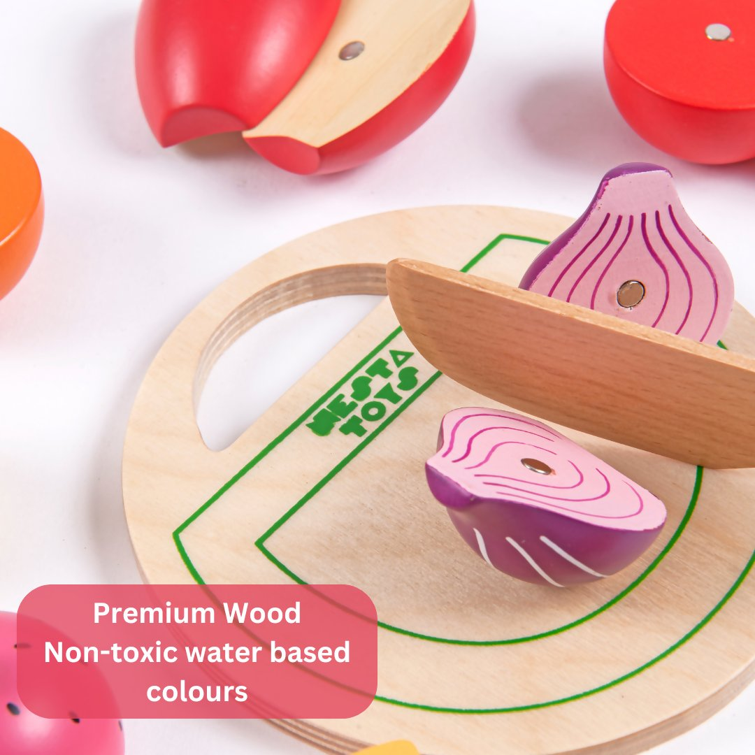 Nesta Toys Wooden Vegetable and Fruit Toy Set, Pretend Play Food, Kitchen Set Toy (3+ Years)