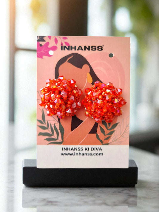 Inhanns Small Statement Studs Earrings - Orange